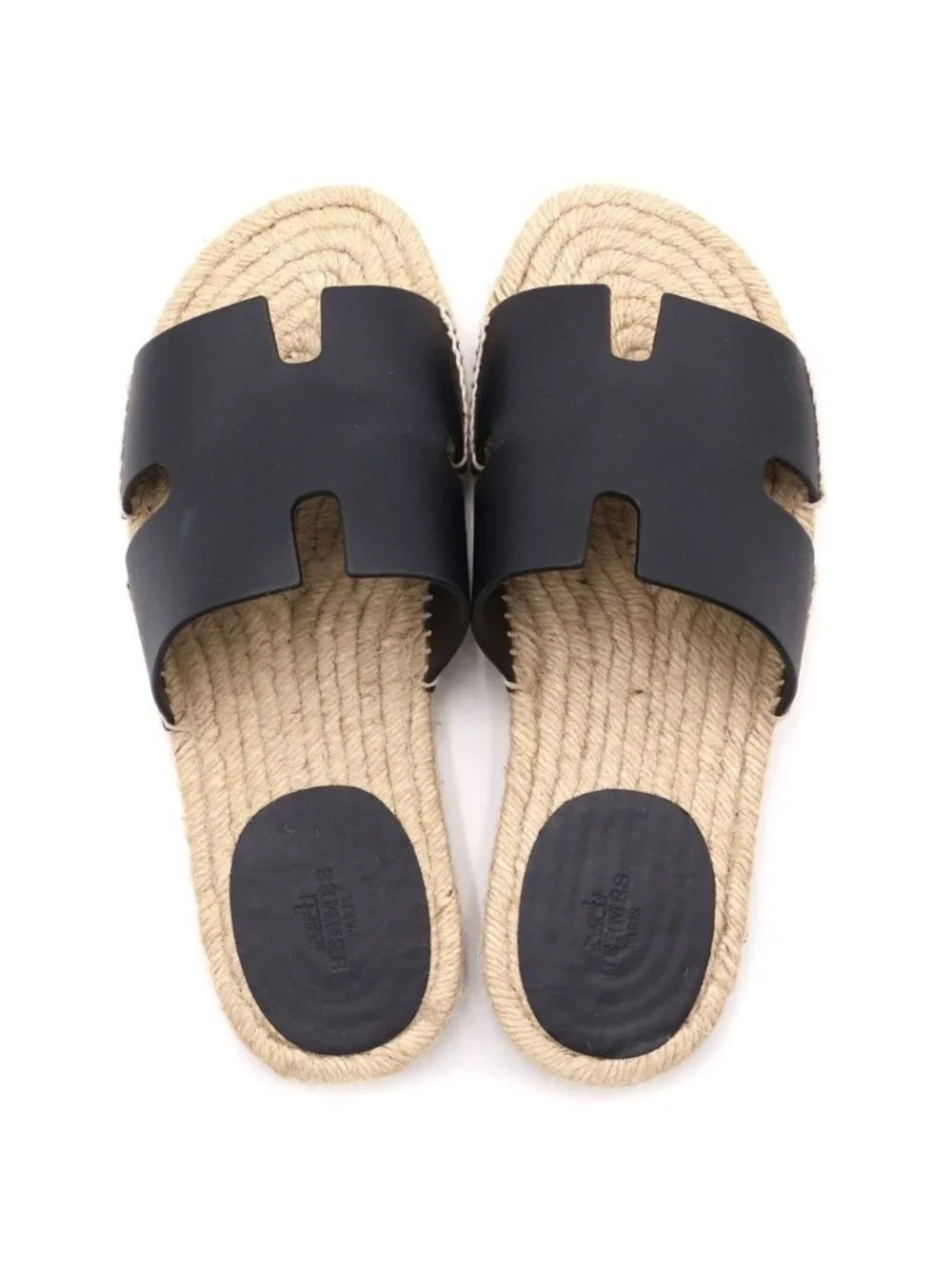 Hermes Antigua Leather Espadrilles Sandals Black